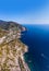 Aerial view from distance, general view of the area Riomaggiore. bridge, rocky beach, paradise on earth Province of La Spezia,