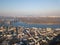 Aerial view Dnieper River and Podolsky District, Kiev, Ukraine