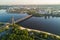 Aerial view of Dnipro river and Moskovskiy bridge in Kyiv, Ukraine