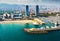 Aerial view of docked yachts in Port. Barcelona