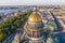 Aerial view dome of the Colonnade of St Isaac`s Cathedral, in background the Admiralty, Peter and Paul Fortress, the Winter Palac