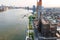 Aerial view of the Domino Park near the water in Brooklyn, Williamsburg