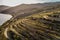 Aerial view of Douro Valley.Terraced vineyards and landscape near Pinhao, Portugal.Portuguese wine region. Beautiful autumn