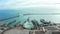 Aerial view of the Dover harbor with ferries and cruise ships in Dover, UK.