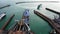 Aerial view of the Dover harbor with ferries and cruise ships in Dover, UK.