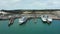 Aerial view of the Dover harbor with ferries and cruise ships in Dover, UK.