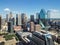 Aerial view Downtown Dallas skyscrapers under cloud blue sky