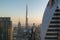 Aerial view of Downtown Dubai and Burj Khalifa at sunset - Dubai landmarks and attractions - Gevora Hotel view