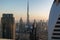 Aerial view of Downtown Dubai and Burj Khalifa at sunset - Dubai landmarks and attractions - Gevora Hotel view