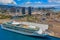 Aerial view of downtown Honolulu Hawaii with a cruise ship