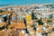 Aerial View Of Downtown Lisbon Skyline Of The Old Historical City And 25 de Abril Bridge 25th April Bridge