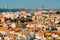 Aerial View Of Downtown Lisbon Skyline Of The Old Historical City And Cristo Rei Santuario Sanctuary Of Christ the King Statue