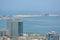 Aerial view of downtown Luanda, bay and Port of Luanda, marginal and central buildings, in Angola