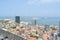 Aerial view of downtown Luanda, bay and Port of Luanda, marginal and central buildings, in Angola