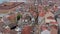 Aerial view of downtown with old roman catholic Lisbon Cathedral also know as Saint Mary Major. Drone flying forwards