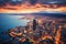 Aerial view of Downtown San Diego at sunset, California, USA. Aerial panoramic view of Cape Town cityscape at sunset, AI Generated