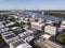 Aerial view of downtown Savannah, Georgia with Talmadge Bridge at the back center