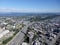 Aerial view of downtown Seattle buildings, Union Lake and I-5 Hi