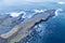 Aerial view with dozen of stones on Giants Causeway, the famous landmark on Northern Ireland UK