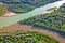 Aerial view of Drava and Mura rivers mouth, Podravina region of Croatia