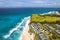 Aerial view of Dreamland Beach in Pecatu on the Bukit Peninsula on the island of Bali, Indonesia