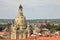 Aerial view of Dresdenâ€™s skyline dominated by domes of Church of Our Lady Dresdner Frauenkirche and Academy of Fine Arts aka Lem
