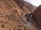 Aerial view of a driving trail at the Gorges du Dades in Morocco