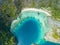 Aerial view from a drone of beautiful Horseshoe island on sunny