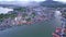 Aerial view Drone Camera of boats in Koh Sirey fishing port Phuket Thailand,fisherman boats at the harbor in Phuket province to tr