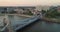 Aerial view from drone on the city by the river and Grunwaldzki Bridge at afternoon