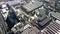 Aerial view of a drone flying over the beer production plant, several rows of tanks.