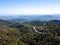 Aerial view from drone of forested rocky hills landscape