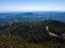 Aerial view from drone of forested rocky hills landscape