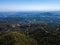 Aerial view from drone of forested rocky hills landscape