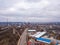 Aerial view from drone of industrial zone with fuming chimneys. Chemical plant