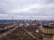 Aerial view from drone of industrial zone with fuming chimneys. Chemical plant