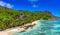 Aerial view from a drone of La Digue Anse Source Argent Beach - Seychelles