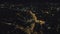 Aerial view from Drone: Night city flying over the road and night lights.