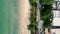 Aerial view drone in open sea beach and white sand with highway top down view follow vehicle aerial footage