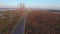 Aerial view from drone over a country road