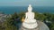 Aerial view drone shot of Big Buddha Statue on the high mountain at Phuket Thailand.