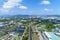 Aerial view drone shot High angle view of phuket city thailand in good weather day clear blue sky background