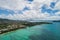 Aerial View Drone shot of Thai traditional longtail fishing boats in the tropical sea beautiful beach in phuket thailand