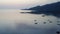 Aerial view from drone,Stony seacoast and mountains on a sunset. Indonesia. Bali.