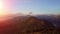 Aerial view from Drone to Mountain Landscape in Europe. Violet sunset in mountains