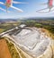 Aerial view from drone to opencast mine.