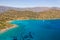 Aerial view of the dry Greek coastline in summer Elounda, Crete