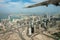 Aerial view of Dubai Marina skyline, road interchange and Palm Jumeirah United Arab Emirates