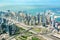 Aerial view of Dubai Marina skyline and road interchange, UAE