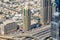 Aerial view of Dubai Skyline, Amazing Rooftop view of Sheikh Zayed Road Residential and Business Skyscrapers in Downtown Dubai, Un